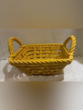 Gallery Tabletops Ceramic Serving Basket Hand Woven Look Yellow  Fruit Bread Etc